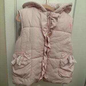 Tutto Piccolo Pink Hooded Ruffle Puffer Vest - Gingham Lining size 4-5